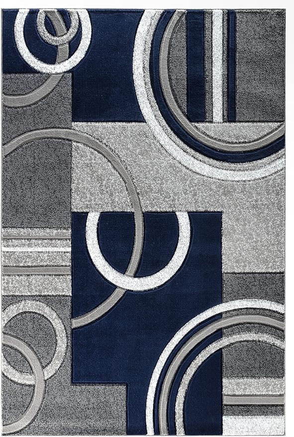 GLORY RUGS Area Rug Modern Soft Hand Carved Contemporary Floor Carpet with Premium Fluffy Texture for Indoor Living Dining Room and Bedroom Area (5x7, Navy)