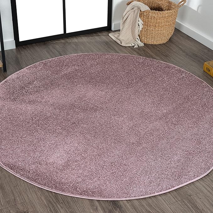 JONATHAN Y Haze Solid Low-Pile Light Purple 8' Round Indoor Area Rug, Coastal,Bohemian,Minimalist,Classic, Easy-Cleaning for Living Room,Bedroom,Kitchen,Pet Friendly,Non-Shedding (SEU100R-8R)