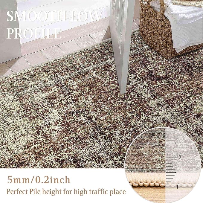 Rust Red Runner Rug 2x10 Vintage Area Carpet Hallway Long Indoor Kitchen Washable Living Room Low Pile Traditional Distressed Retro Accent Throw Rug Non Slip Laundry Bathroom Office
