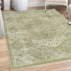 Ambesonne Victorian Decorative Rug, Floral Swirls Weathered Look Blooming Vintage Style Leaves Illustration, Quality Carpet for Bedroom Dorm and Living Room, 4' X 5' 5", Khaki Olive Green