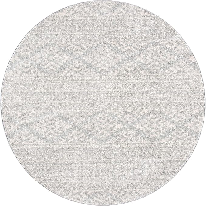 SAFAVIEH Tulum Collection Area Rug - 3' Round, Light Grey & Ivory, Moroccan Boho Tribal Design, Non-Shedding & Easy to Clean, Ideal for Entryway, Foyer, Accent Space, Bedroom (TUL272F)