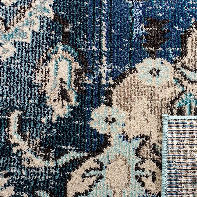 SAFAVIEH Monaco Collection Area Rug - 9' x 12', Navy & Light Blue, Boho Chic Medallion Distressed Design, Non-Shedding & Easy Care, Ideal for High Traffic Areas in Living Room, Bedroom (MNC243N)