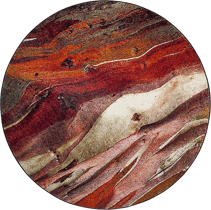 SAFAVIEH Glacier Collection Area Rug - 7'8" Round, Red & Multi, Modern Abstract Design, Non-Shedding & Easy Care, Ideal for High Traffic Areas in Living Room, Bedroom (GLA126A)