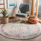 SAFAVIEH Madison Collection 3' Round Grey / Yellow MAD418F Boho Diamond Distressed Non-Shedding Dining Room Entryway Foyer Living Room Bedroom Area Rug