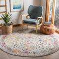 SAFAVIEH Madison Collection Area Rug - 9' Round, Grey & Yellow, Boho Diamond Distressed Design, Non-Shedding & Easy Care, Ideal for High Traffic Areas in Living Room, Bedroom (MAD418F)