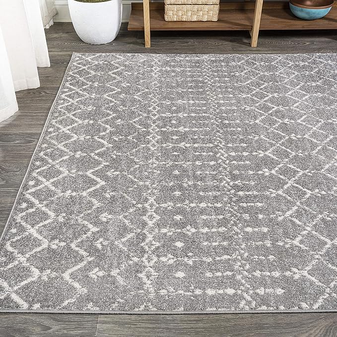 JONATHAN Y Boho Vintage Diamond Gray/Ivory Indoor Area Rug 9X12 ft, Moroccan Hype for Living Room, Bedroom, Kitchen, Office, Easy-Cleaning, High Traffic, Pet-Friendly, Non-Shedding (MOH101C-9)