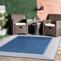 Nuloom Asha Navy/Ivory, 6'7" Square, Casual, Striped Border, Soft and Cozy, High Traffic, Stain Resistant, Easy Clean, Durable Area Rug for Indoor/Outdoor Patio, Deck, Porch, Garden, Courtyard