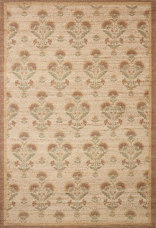 Loloi Chris Loves Julia Rue Collection RUE-01 Wheat/Sage 9'-3" x 13' Area Rug Jute Neutral Floral Living Room Bedroom Rug