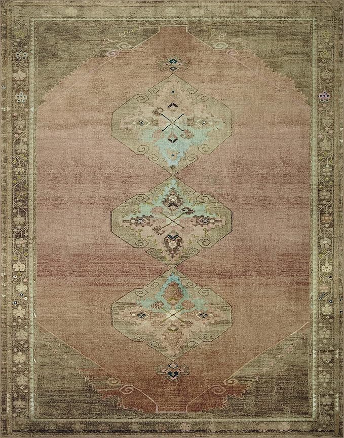 Loloi Magnolia Home by Joanna Gaines Sinclair Collection SIN-06 Clay/Tobacco 3'-6" x 5'-6", .25" Pile Height, Machine Washable, Accent Rug