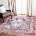 SAFAVIEH Monaco Collection Area Rug - 3' Square, Violet & Light Blue, Boho Chic Medallion Distressed Design, Non-Shedding & Easy Care, Ideal for High Traffic Areas in Living Room, Bedroom (MNC243L)