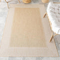 Nuloom Asha Tan/Ivory, 9'6" x 12', Casual, Striped Border, Soft and Cozy, High Traffic, Stain Resistant, Easy Clean, Durable Area Rug for Indoor/Outdoor Patio, Deck, Porch, Garden, Courtyard