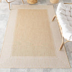 Nuloom Asha Tan/Ivory, 9'6" x 12', Casual, Striped Border, Soft and Cozy, High Traffic, Stain Resistant, Easy Clean, Durable Area Rug for Indoor/Outdoor Patio, Deck, Porch, Garden, Courtyard