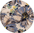 Rugshop Cream Bright Flowers Non Slip Non-Shedding Round Area Rug for Living Room, Dining Room and Bedroom, 8'
