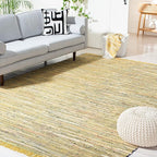 SAFAVIEH Rag Rug Collection Area Rug - 8' x 10', Yellow & Multi, Handmade Boho Stripe Cotton, Ideal for High Traffic Areas in Living Room, Bedroom (RAR121H)