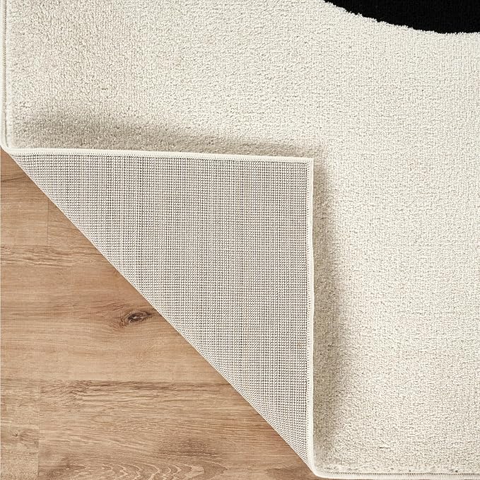 Abani Abstract Beige/Black Area Rug - 4'x6' - Modern Curved Line Design - Deco Collection - Easy to Clean - Durable for High Traffic Areas - Bedroom, Office & Kitchen - Medium Pile