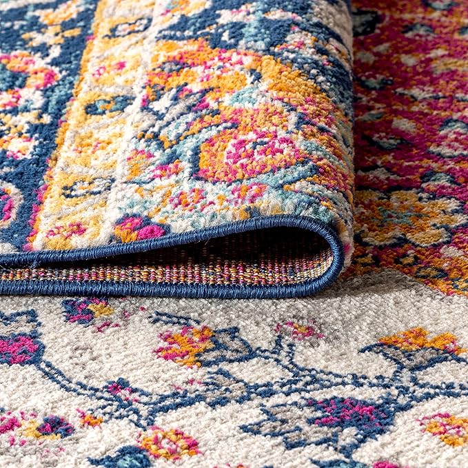 JONATHAN Y Boho Vintage Blue/Multi Runner Rug, 2x18, Bohemian Flair Medallion, Floral Easy-Cleaning High Traffic for Living Room, Bedroom, Kitchen, Pet-Friendly, Non Shedding (BMF106A-218)