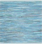 SAFAVIEH Rag Rug Collection Area Rug - 8' Square, Blue & Multi, Handmade Boho Stripe Cotton, Ideal for High Traffic Areas in Living Room, Bedroom (RAR121B)
