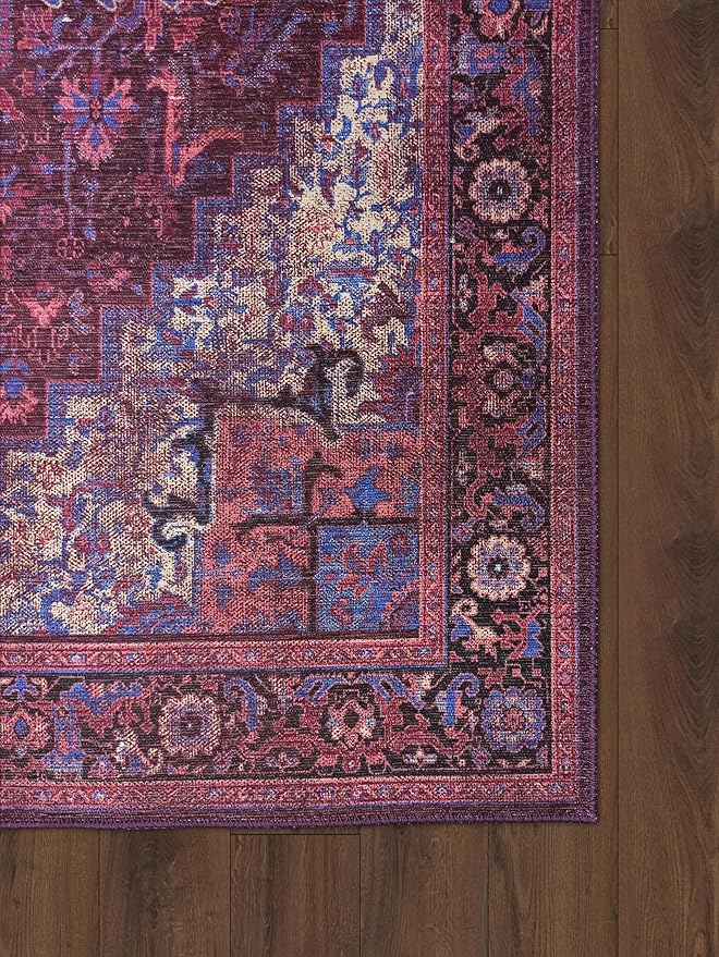 Fame Rugs Turkish Rug. Washable Vintage Oriental Antique Inspired Traditional Doormat Small Modern Area Rugs Luxury Entryway Entry Bedroom Bathroom Kitchen (398RR, 2'5 x 13'1)