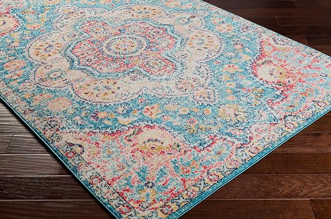 Livabliss Area Rugs - 5x7 Romaine Vintage Boho Navy Sky Blue Rose Area Rug for Living Room Bedroom - Floral Medallion Stain Resistant Carpet for Kitchen, Nursery, Office (5'3" x 7'6")