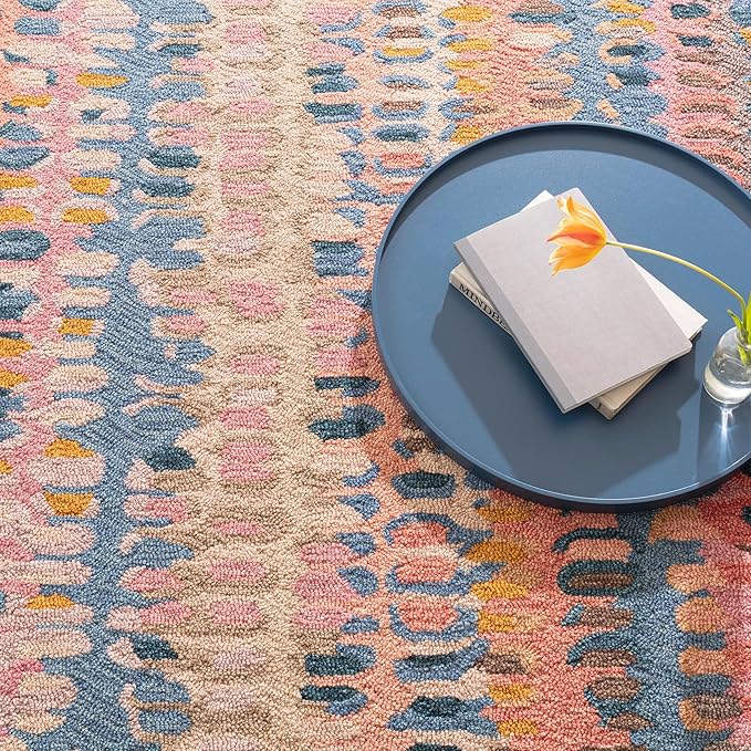 Dash & Albert Paint Chip Stone Hand Micro Hooked Wool Rug, 8.5 X 11.5 Feet, Multicolored/Pink Geometric Pattern