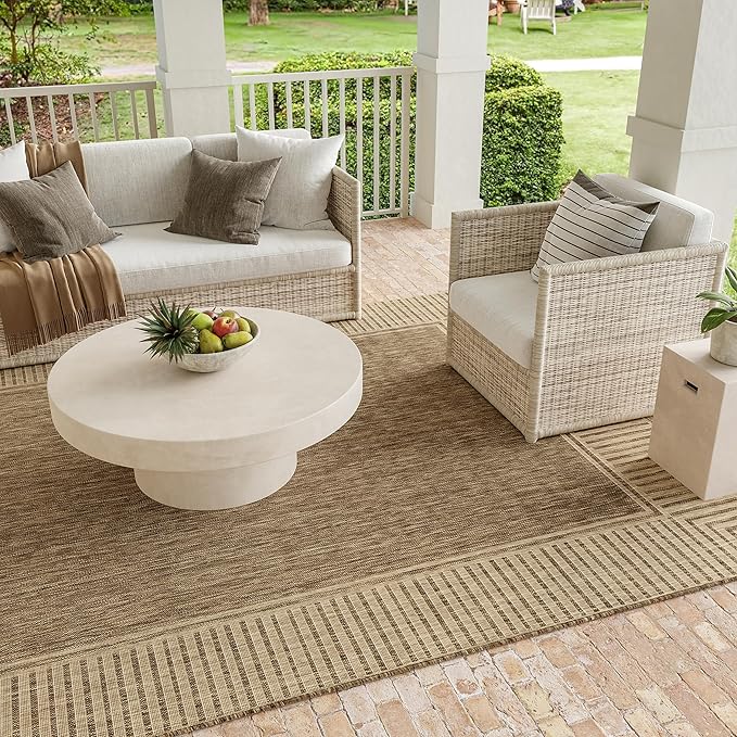 Nuloom Asha Light Brown/Ivory, 10' x 13', Casual, Striped Border, Soft and Cozy, High Traffic, Stain Resistant, Easy Clean, Durable Area Rug for Indoor/Outdoor Patio, Deck, Porch, Garden, Courtyard