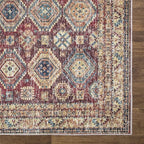 Bloom Rugs Caria Washable Non-Slip 7 ft Runner - Dark Red/Multicolor Traditional Runner for Entryway, Hallway, Bathroom, and Kitchen - Exact Size: 2'6" x 7'