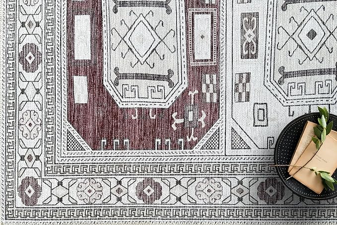 Fame Living Faded Oushak Rug, Turkish Vintage Floral Pastel Large Oversized Area Rugs for Living Room Dining Bedroom Kitchen Bathroom Nursery (848CrRd, 5' x 6'9")