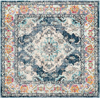 SAFAVIEH Monaco Collection Area Rug - 5' Square, Navy & Light Blue, Boho Chic Medallion Distressed Design, Non-Shedding & Easy Care, Ideal for High Traffic Areas in Living Room, Bedroom (MNC243N)