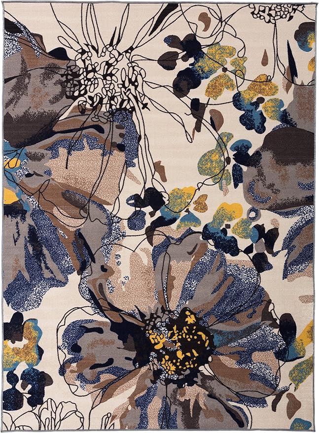 Rugshop Cream Bright Flowers Non Slip Non-Shedding Area Rug for Bedroom, Living Room and Home Office, 3'3" x 5'