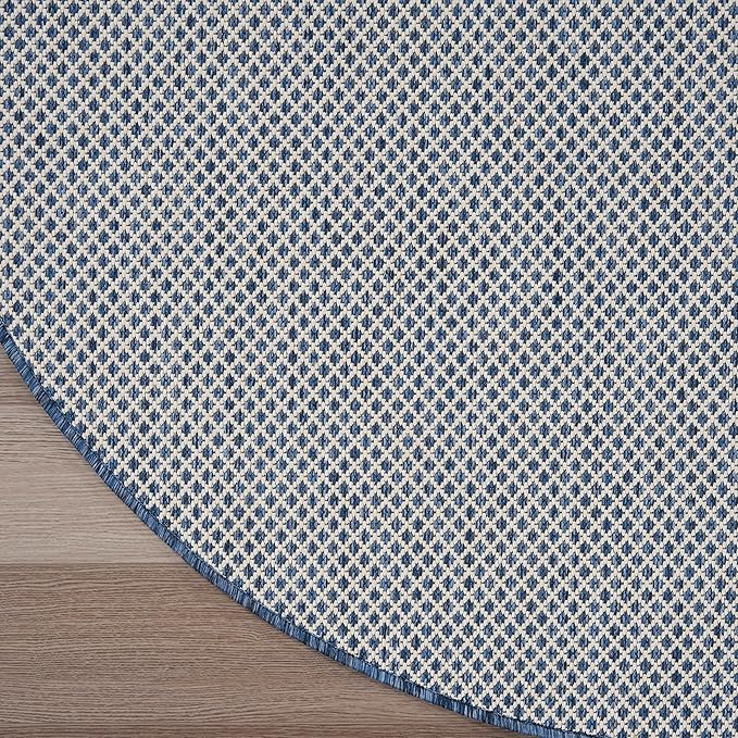 Nourison Home Courtyard Ivory Blue 8' x Round Area Rug - Easy Clean, Non Shedding, Bed Room, Living Room, Dining Room, Kitchen (8' x Round)