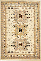 Unique Loom Taftan Collection Border Geometric Tribal Inspired Design Area Rug (4' 0 x 6' 0 Rectangular, Ivory/ Tan)