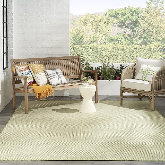 Nourison Home Courtyard Ivory Green 7' x 10' Area Rug - Easy Clean, Non Shedding, Bed Room, Living Room, Dining Room, Kitchen (7' x 10')