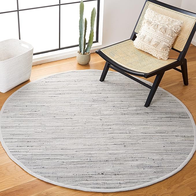 SAFAVIEH Rag Rug Collection 8' Round Grey RAR121A Handmade Boho Stripe Cotton Area Rug