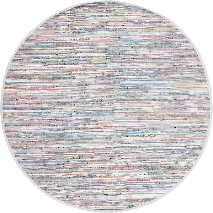 SAFAVIEH Rag Rug Collection 8' Round Grey/Multi RAR121M Handmade Boho Stripe Cotton Area Rug