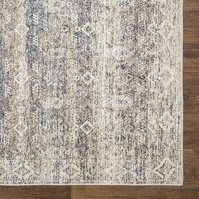 Bloom Rugs Caria Washable Non-Slip 9x12 Rug - Beige Brown/Teal Traditional Area Rug for Living Room, Bedroom, Dining Room, and Kitchen - Exact Size: 9' x 12'