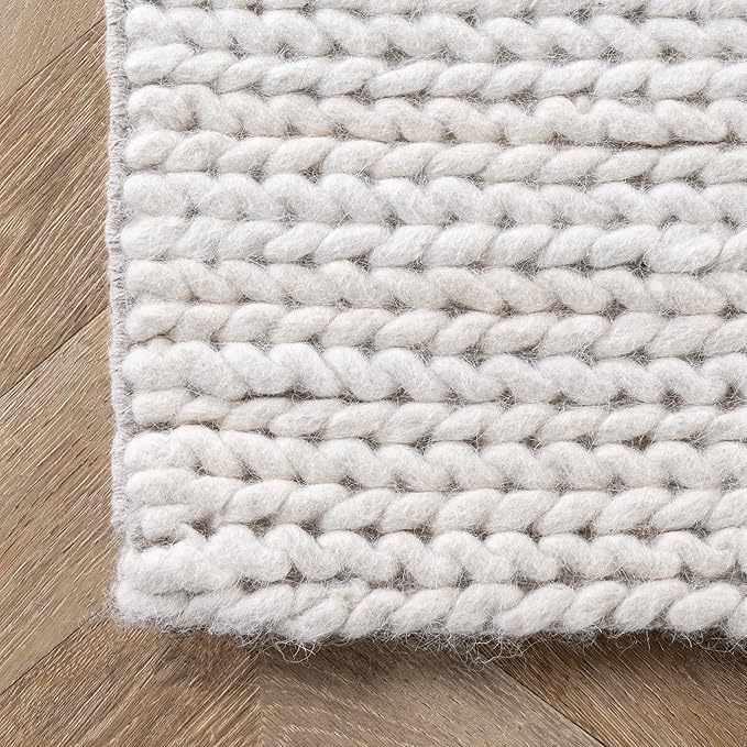 Nuloom Penelope Off-White/Ivory, 2'6" x 6', Hand-Braided, Wool & Cotton, Soft and Textured, High Traffic, Stain Resistant, Easy Clean, Durable Runner for Bedroom, Living Room, Dining, Entryway