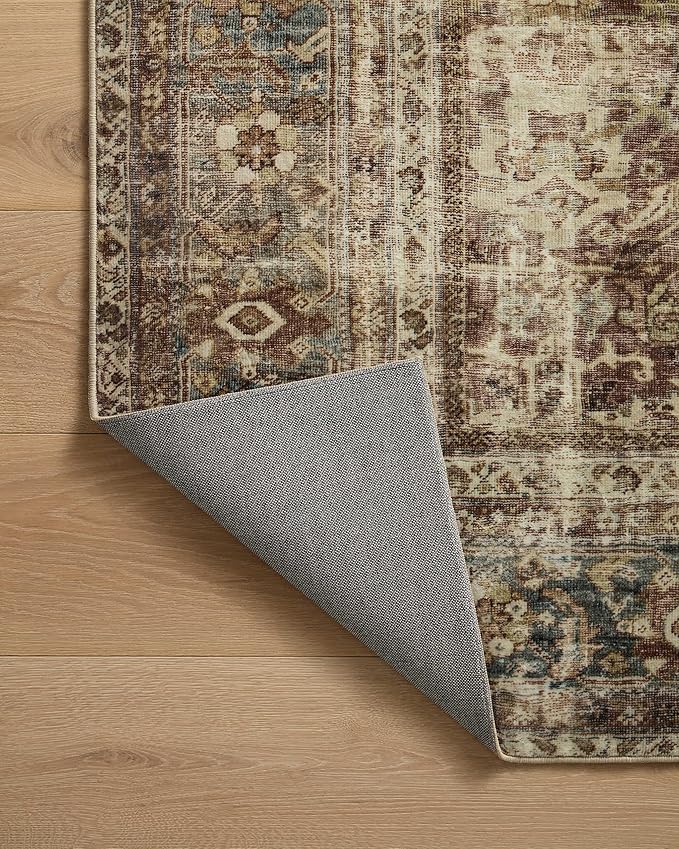 Loloi Magnolia Home by Joanna Gaines Sinclair Collection SIN-01 Rust/Lagoon 7'-6" x 9'-6", .25" Pile Height, Machine Washable, Area Rug