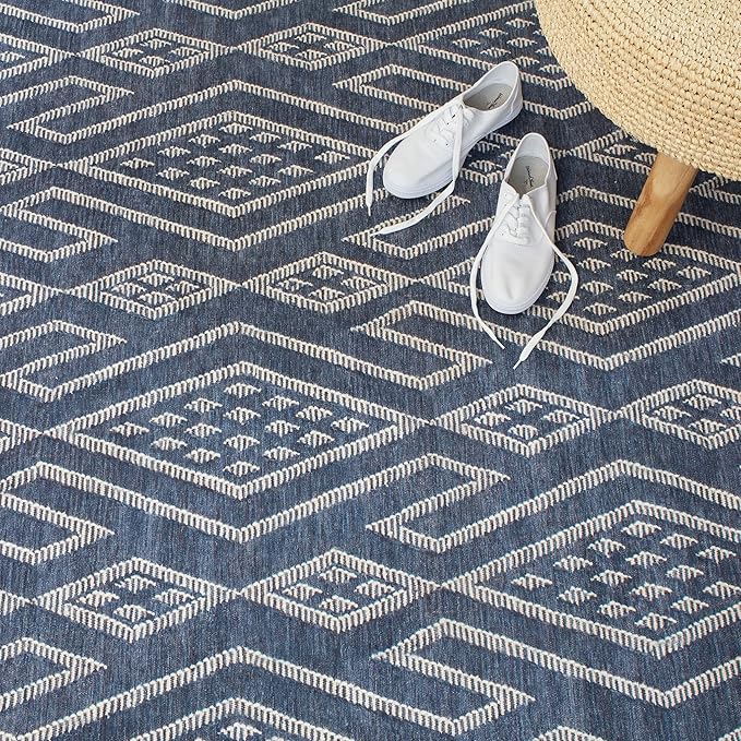 Dash & Albert Guthrie Navy Machine Washable Rug, Runner-2.5 X 8 Feet, Blue Geometric Pattern