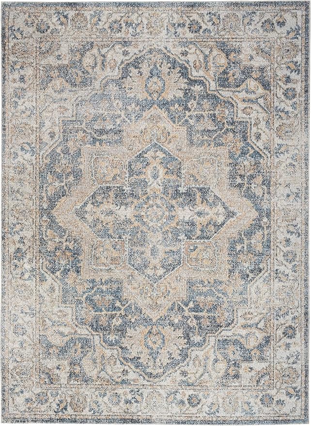 Nourison Home Astra Machine Washable Traditional Grey/Blue 6'7" x 9' Area Rug, Easy Clean, Non Shedding, Bed Room, Living Room, Dining Room, Kitchen (7x9)