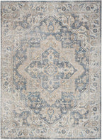 Nourison Home Astra Machine Washable Traditional Grey/Blue 6'7" x 9' Area Rug, Easy Clean, Non Shedding, Bed Room, Living Room, Dining Room, Kitchen (7x9)
