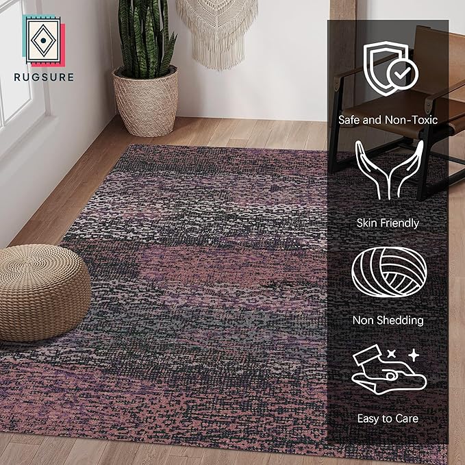 RUGSURE Washable Area Rug - 1/6 Thick - Stain & Water Resistant Non-Slip - Resistant Rug for Living Room, Bedroom, Nursery, Pet & Child Friendly, Vintage Charm Area Rugs (Burgundy, 6' x 9')
