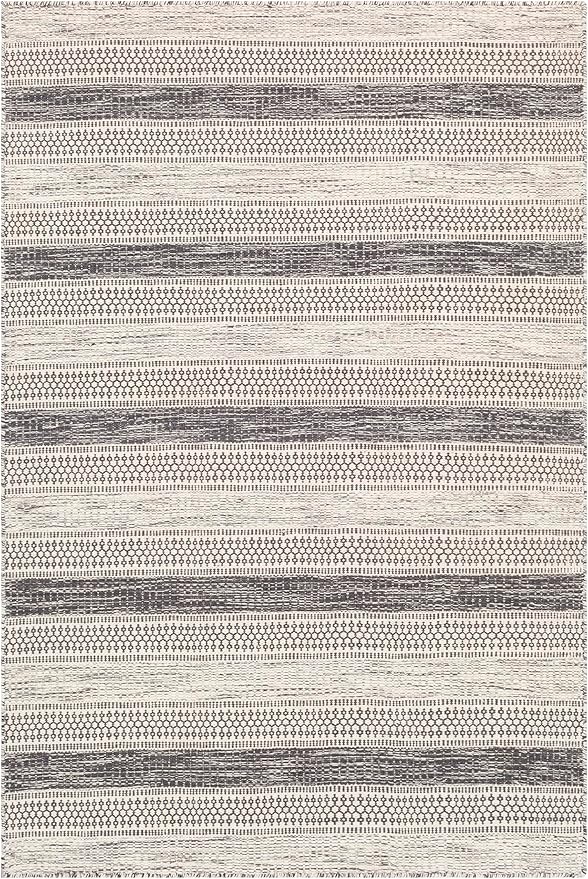 Mark&Day Wool Rugs, 4x6 Marvelle Global Medium Gray Area Rug, Black Ivory Carpet for Living Room, Bedroom or Kitchen (3'6" x 5'6")