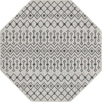 Unique Loom Outdoor Trellis Collection Area Rug - Tribal Trellis (5' 3" Octagon, Gray/ Black)