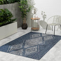 FH Home Outdoor Rug - Waterproof Easy to Clean Stain Resistant - Patio Indoor Outdoor Porch Deck Balcony Entryway - Boho Moroccan - Ariana - Blue - 5ft 2in x 7ft 6in