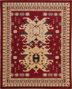 Unique Loom Taftan Collection Border Geometric Tribal Inspired Design Area Rug (8' 0 x 10' 0 Rectangular, Red/ Gold)