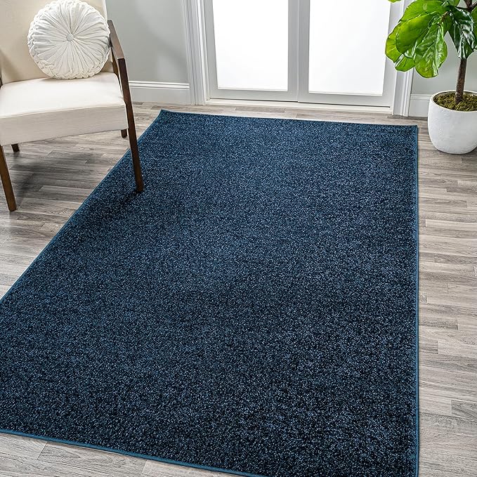 Eyely UES100C-15 Supersoft Haze Solid Low-Pile Indoor Area Rug, Coastal, Bohemian, Minimalist, Classic, Casual for Bedroom,Kitchen,Living Room,Non Shedding,Easy-Washing, Blue, 12 X 15