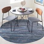 SAFAVIEH Rag Rug Collection 6' Round Ink / Multi RAR121C Handmade Boho Stripe Cotton Area Rug