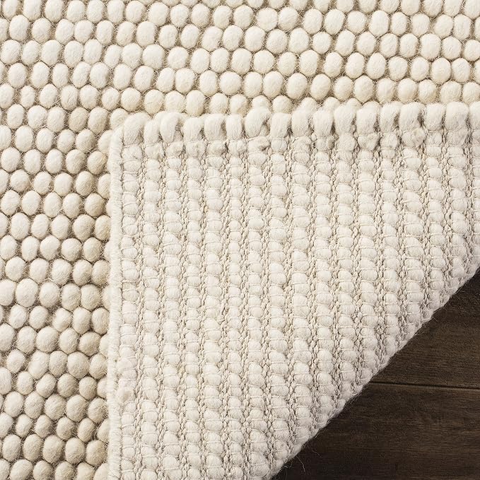 SAFAVIEH Natura Collection Area Rug - 6' Square, Ivory, Handmade Wool Blend, Textured Design, Ideal for Living Room, Bedroom, Dining Space (NAT620A)
