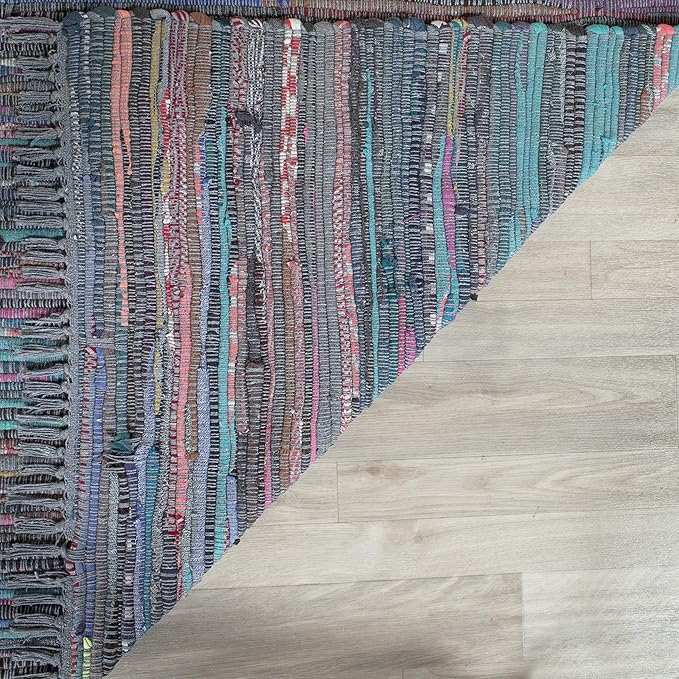 SAFAVIEH Rag Rug Collection Area Rug - 10' x 14', Aqua & Multi, Handmade Boho Stripe Cotton, Ideal for High Traffic Areas in Living Room, Bedroom (RAR121K)