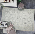 GLN Rugs Traditional Collection - Machine Washable Area Rug, Traditional Washable, Non Slip, Low Pile Chenille Rug, Living Room, Bedroom, Kitchen Rug (6' x 9' Cream/Gray/Sea Salt)
